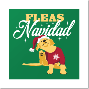 Feliz Navidad Fleas Navidad Yellow Lab Puppy Christmas Posters and Art